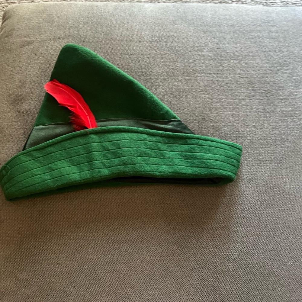 Green Hat with Red Feather